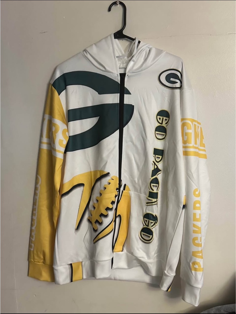 Green Bay Packers White & Gold Full-Zip Hooded Jacket